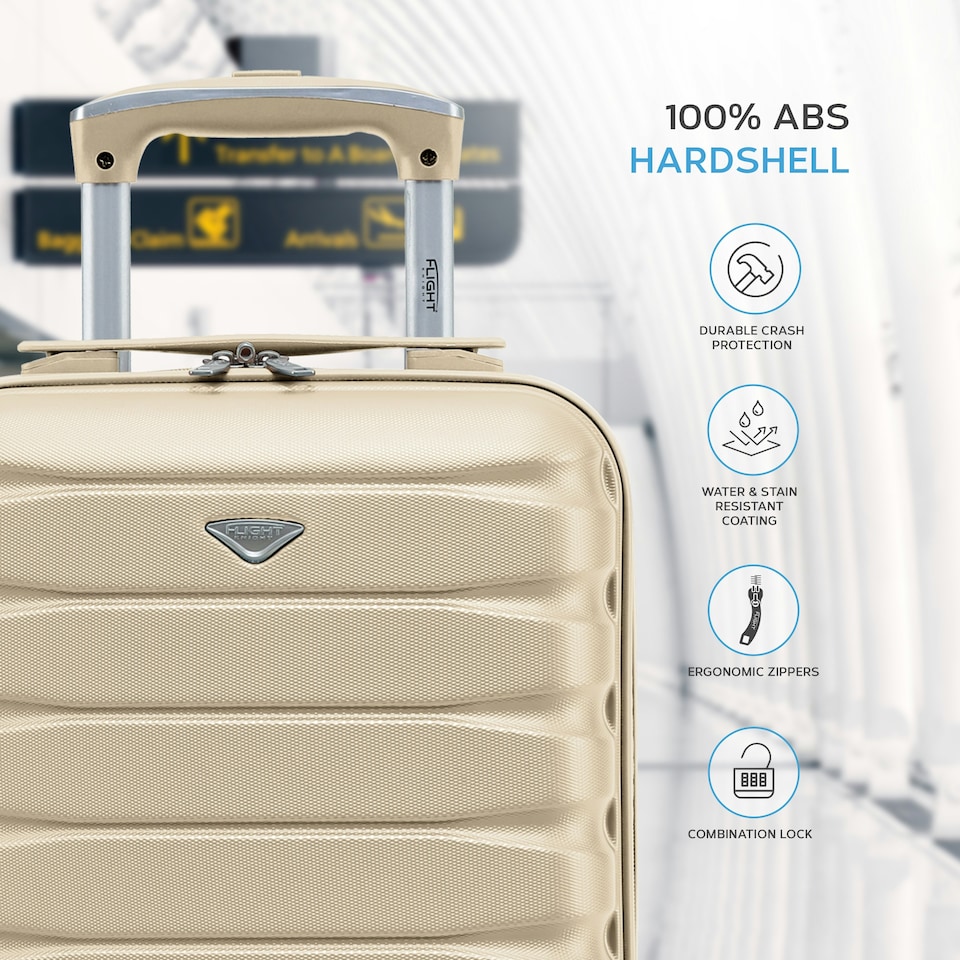 image 1 of 40x30x20cm Wizz Air & Vueling Maximum Size Free Cabin Carry On Lightweight 4 Wheel ABS Hard Case Suitcases Cabin Carry On Hand Luggage Cream | Champagne | Cabin Bag