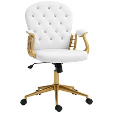 Vinsetto Office Chair, Swivel Desk Chair, Velvet Vanity Chair with Adjustable Height and Rolling Wheels for Home Work Study, Cream White