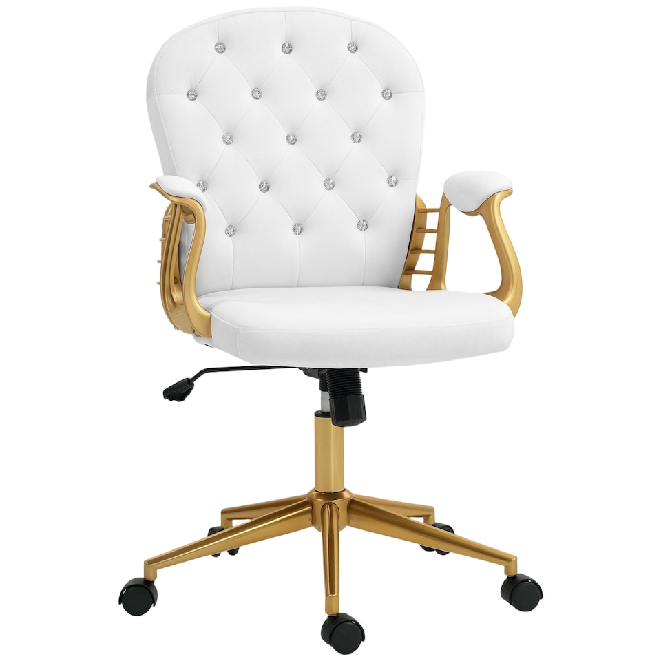 image 1 of Vinsetto Office Chair, Swivel Desk Chair, Velvet Vanity Chair with Adjustable Height and Rolling Wheels for Home Work Study, Cream White