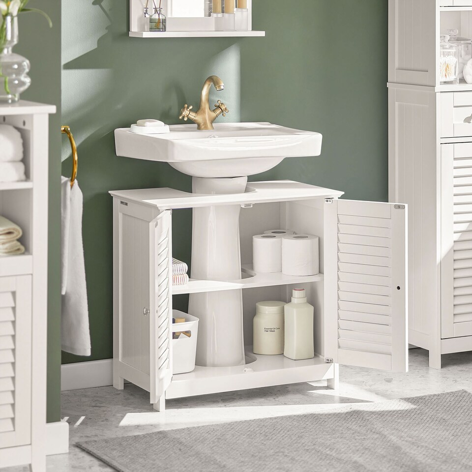 image 1 of SoBuy FRG237-II-W,Under Sink Bathroom Cabinet with Adjustable Shelves | White | White | 1
