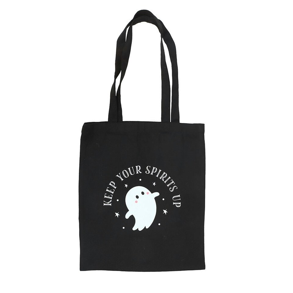 image 1 of Something Different Keep Your Spirits Up Ghost Polycotton Tote Bag - Black - One Size