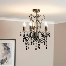ValueLights Viscount 5 Way Black Jewel Chandelier Ceiling Pendant Light with LED Bulbs