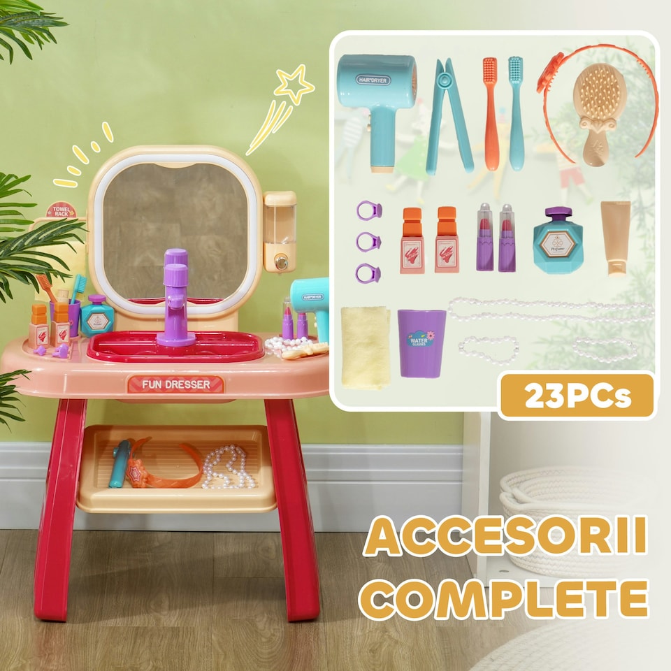 image 1 of AIYAPLAY Kids Dressing Table with Mirror, LED Light, Music, 23 Accessories