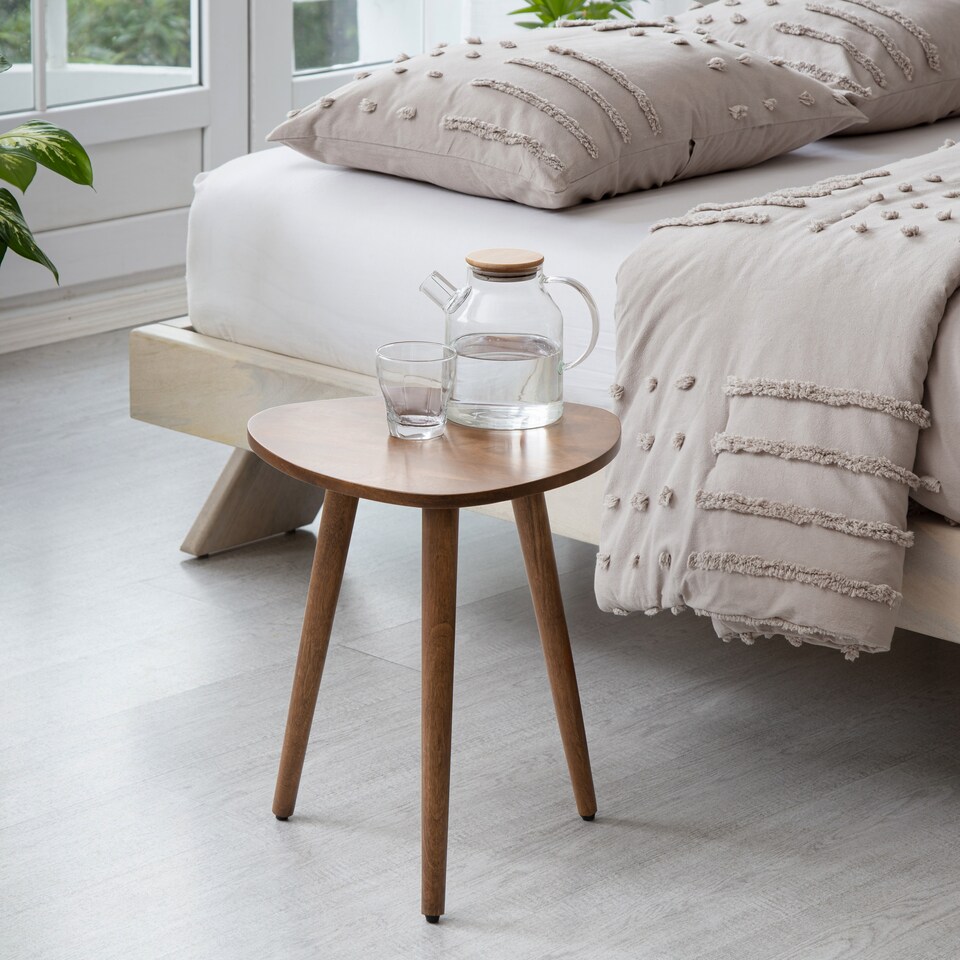 image 1 of MH London Tora Triangle Side Table, Mango Wood End Table with Tripod Legs