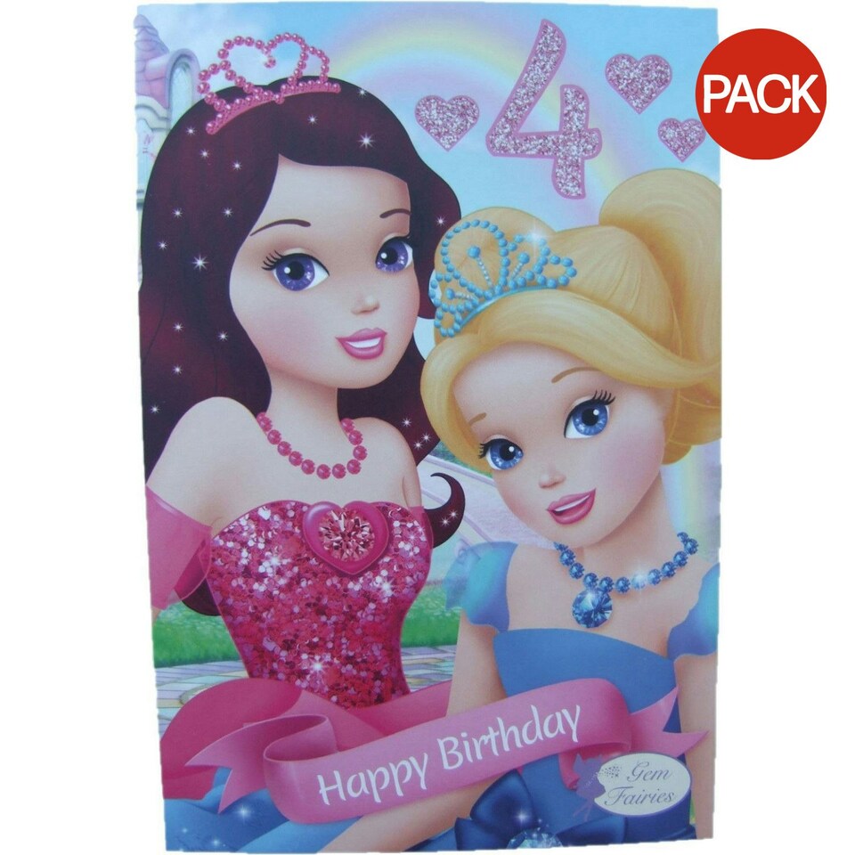 Gem Fairies 4th Birthday Greetings Card (Pack of 1) - Multicoloured - One Size