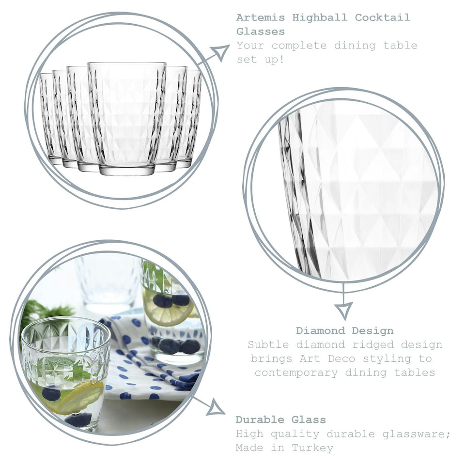 image 1 of LAV Artemis Highball Glasses - 415ml - Clear - Pack of 6 Clear