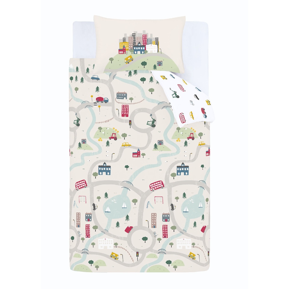image 1 of Transport Cotton Reversible Duvet Cover Set | White