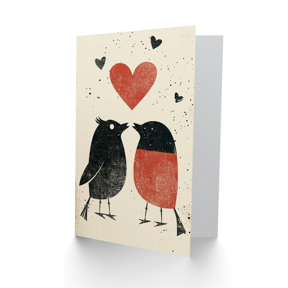 image 1 of Simple Red Robin Birds Couple Love Heart Anniversary Valentines Day Card