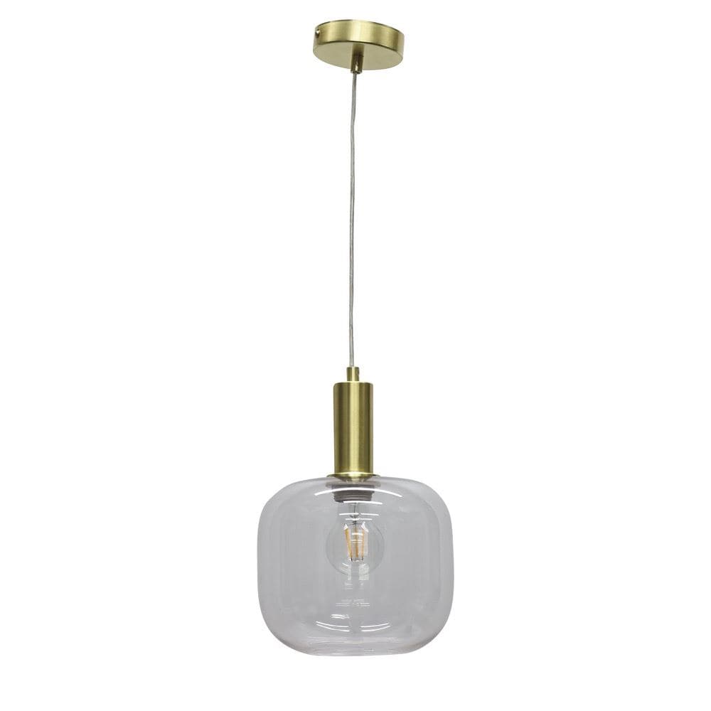 First Choice Lighting Bletch - Clear Glass Satin Brass Deco Pendant Fitting