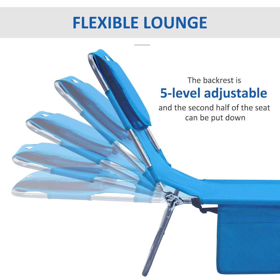 image 1 of Outsunny Sun Lounger with Reading Hole, Folding Garden Lounger, Blue