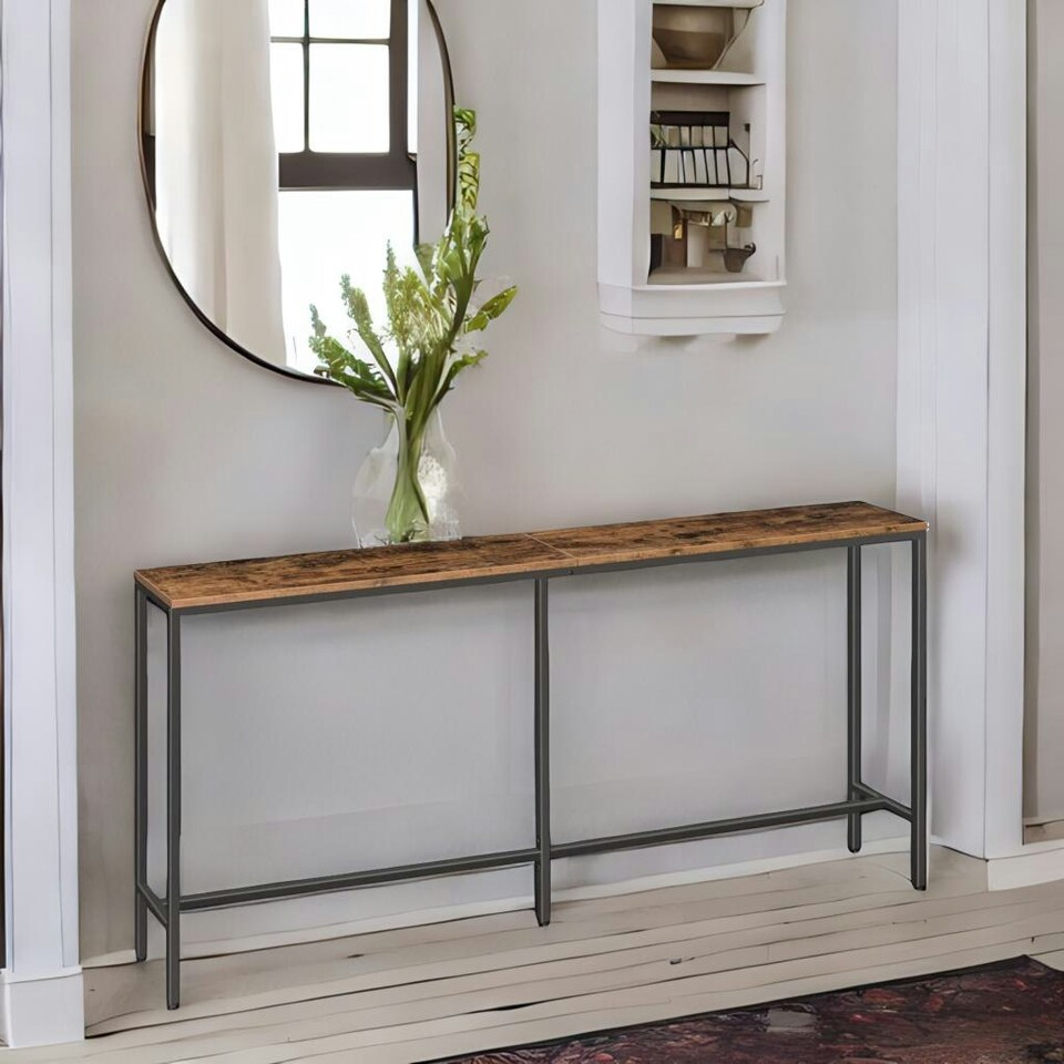 image 1 of Industrial 180CM Wide Slim Hallway Console Table Rustic Brown Brown