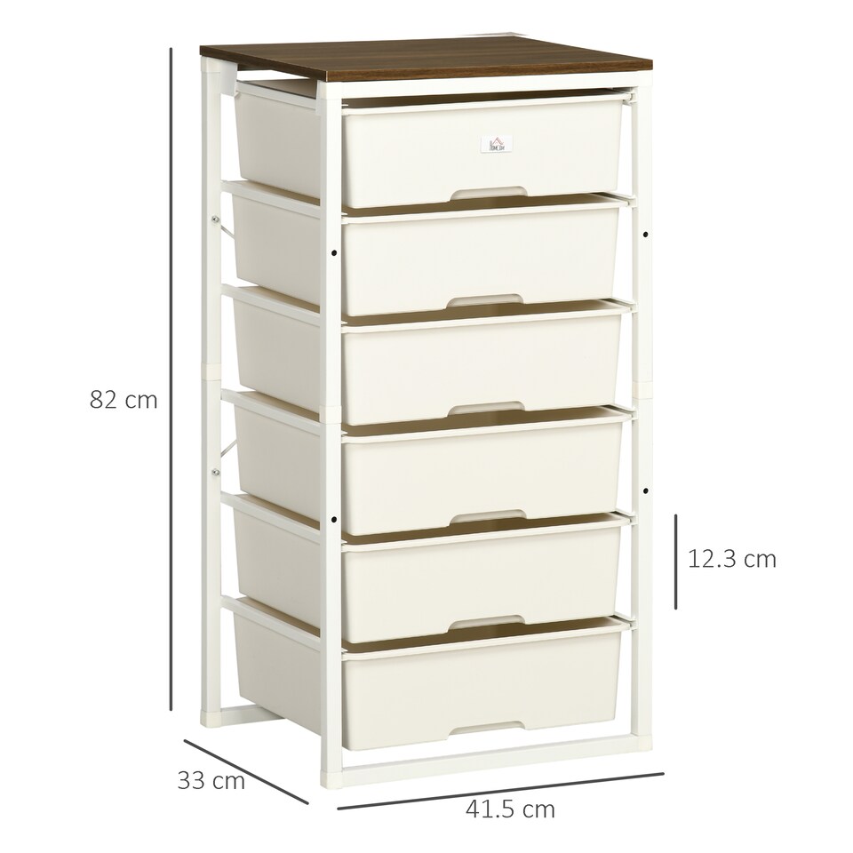 image 1 of HOMCOM Bedroom Chest of Drawers, 6-Drawer Dresser, Tall Storage Drawer Unit with Steel Frame for Living Room, White