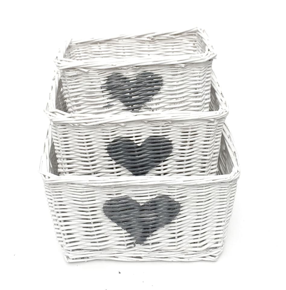 image 1 of Heart Full Wicker Willow Wedding Xmas Hamper Storage Basket Small 25 x 14 x 14 cm | White | White