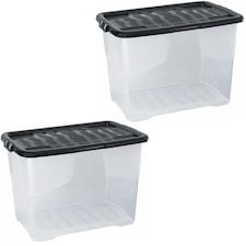 1 x 100 Litres Clear Transparent Base Curve Storage Container With Black Lid For Home & Office Clear