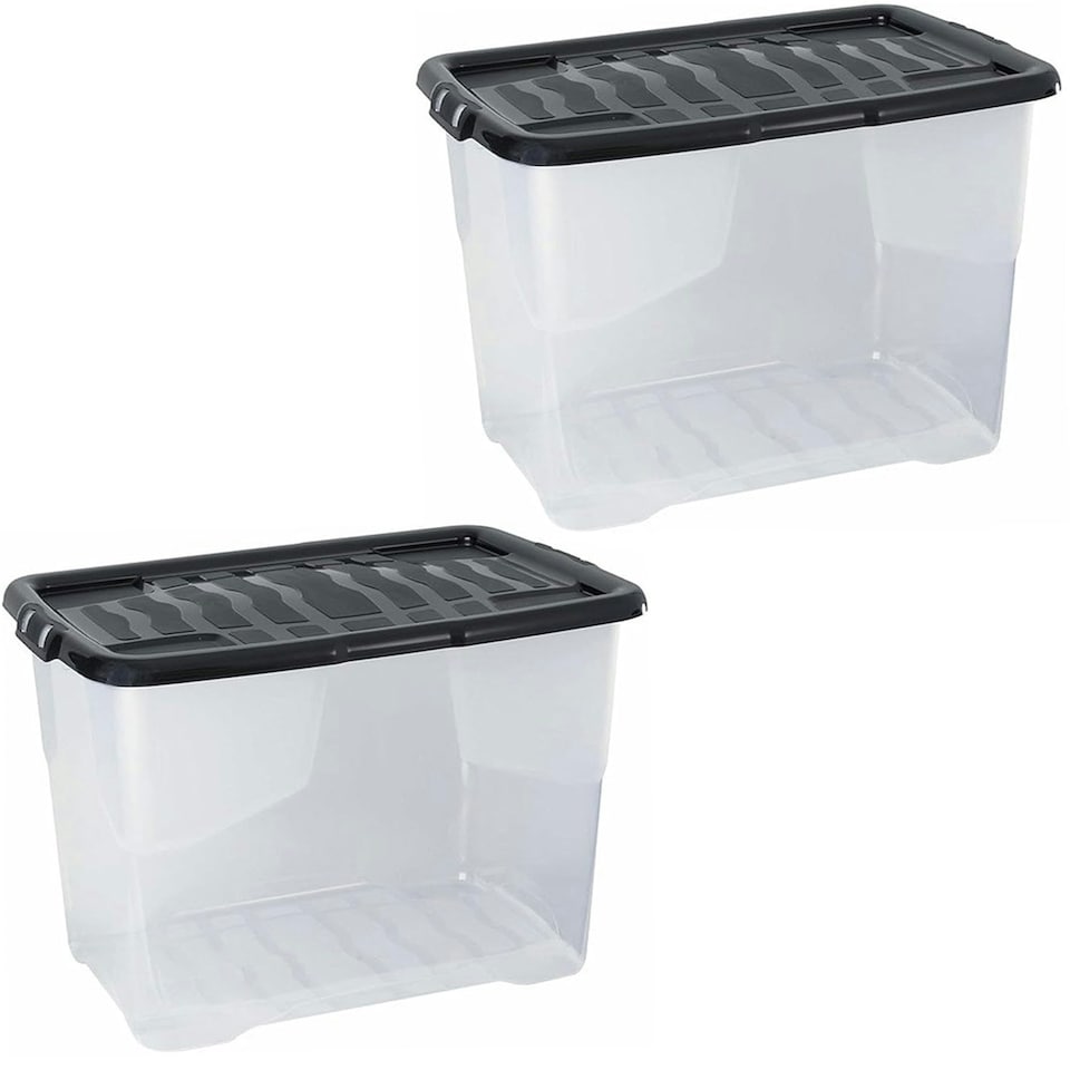 image 1 of 1 x 100 Litres Clear Transparent Base Curve Storage Container With Black Lid For Home & Office Clear