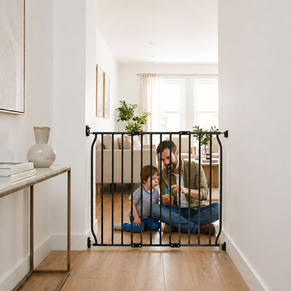 image 1 of Safetots Extra Tall Eco Screw Fit Baby Gate, Black, 110cm - 120cm, Extra Tall Gate 100cm in Height, Stair Gate for Baby, Screw Fitted Safety Gate, Easy Installation
