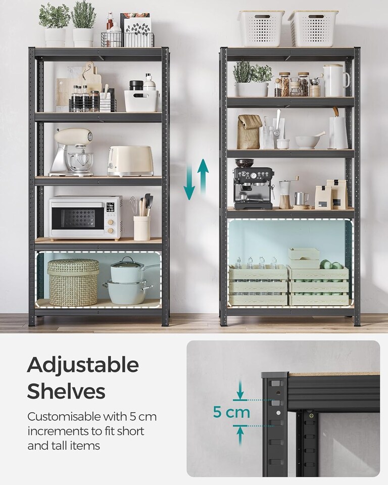 image 1 of 5-Tier Garage Storage Shelving Unit, Adjustable Heavy-Duty Steel Rack, Grey