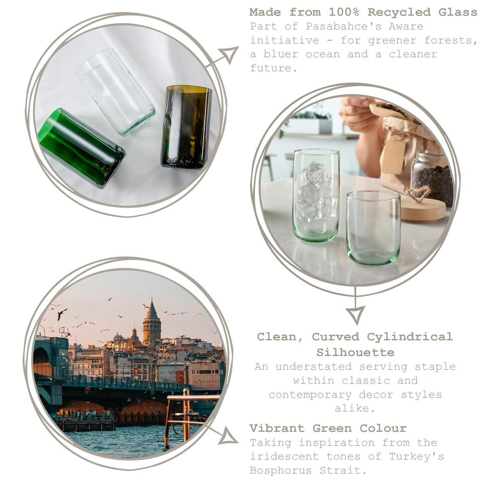 image 1 of Pasabahce Aware Iconic Recycled Glass Mugs - 330ml - Green - Pack of 8