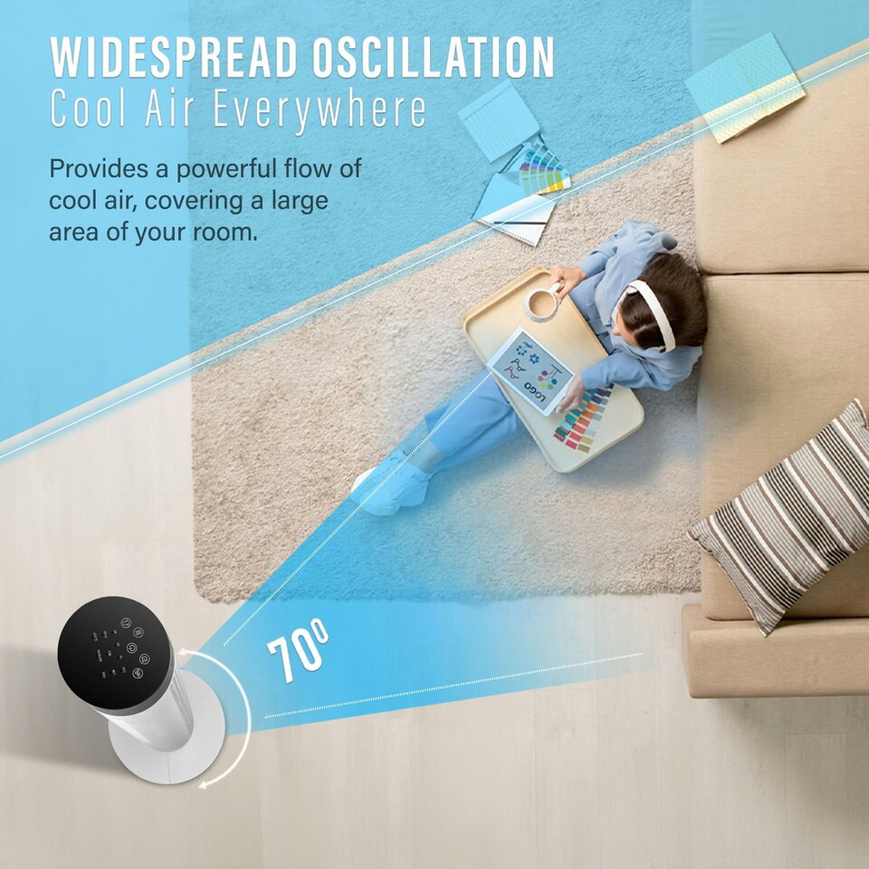 image 1 of PureMate 40-inch Oscillating Tower Fan with Timer, Sleep Mode and Remote Control