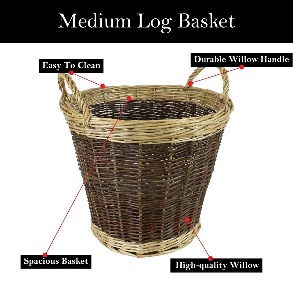 image 1 of JVL Two Tone Willow Log Basket Medium, 50x40cm | Brown