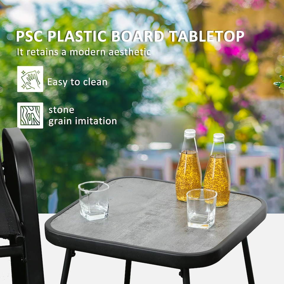 image 1 of Outsunny 3PCs Bistro Set with Breathable Mesh Fabric Stackable Chairs