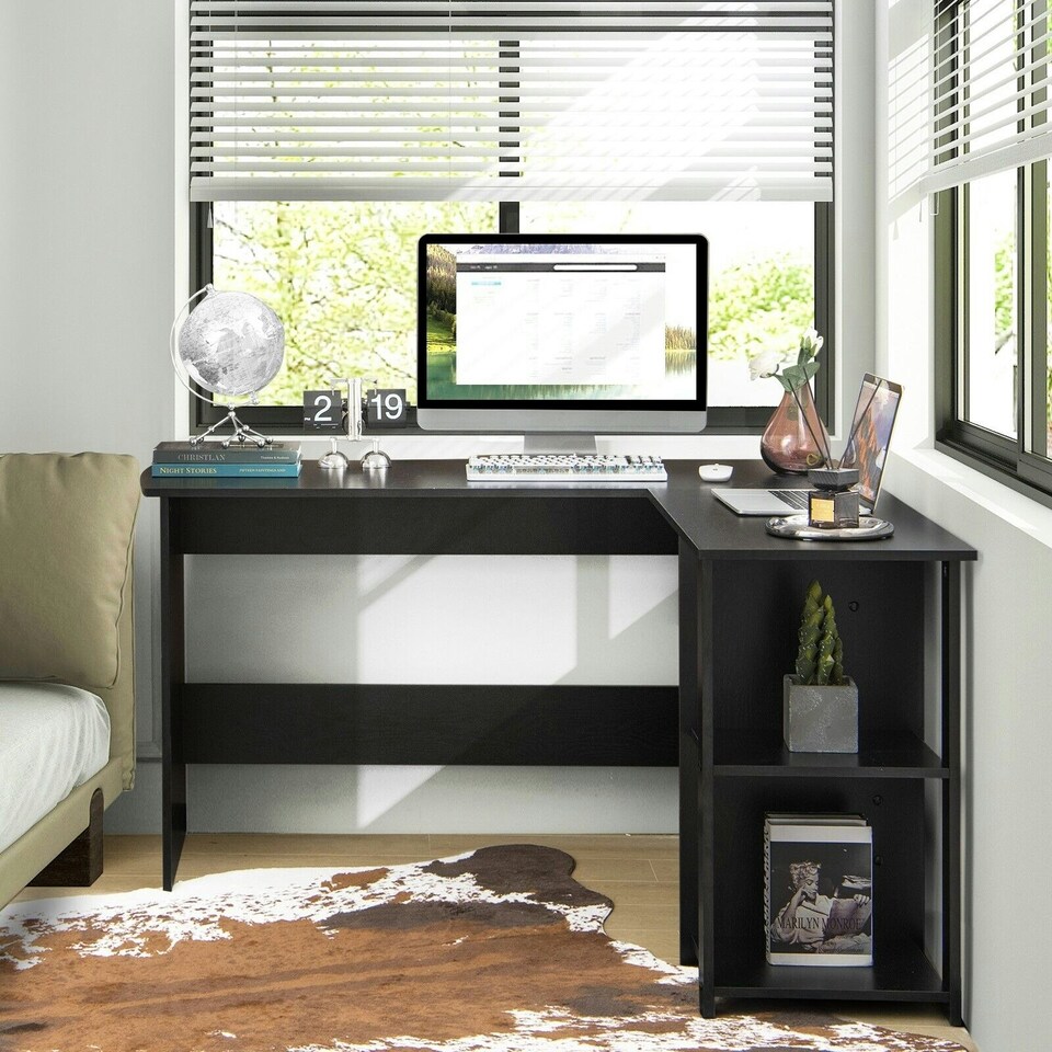 image 1 of COSTWAY L-Shaped Corner Computer Desk Writing Desk Workstation Black