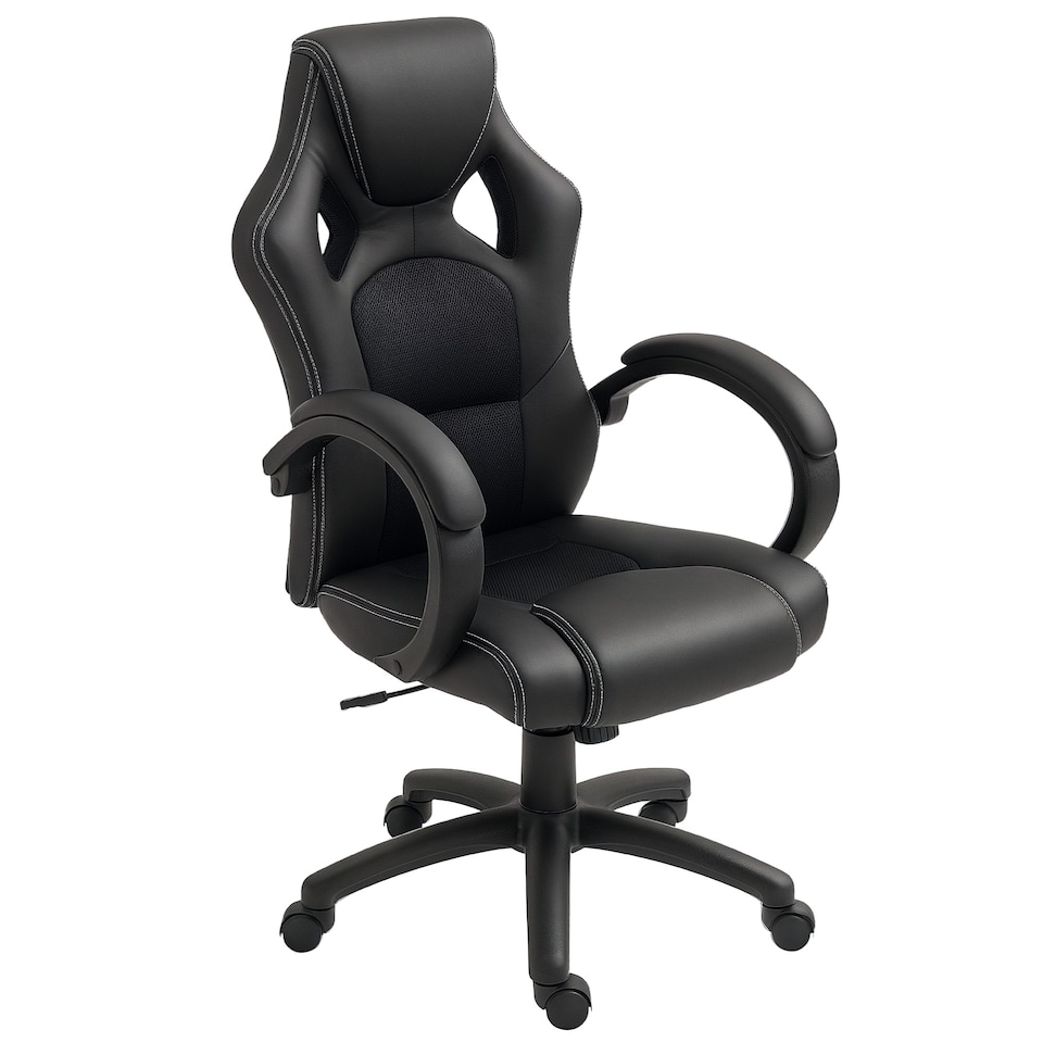 image 1 of Vinsetto Gaming Chair Faux Leather Swivel Computer Racing Gamer Desk Chair for Home Office with Wheels, Black