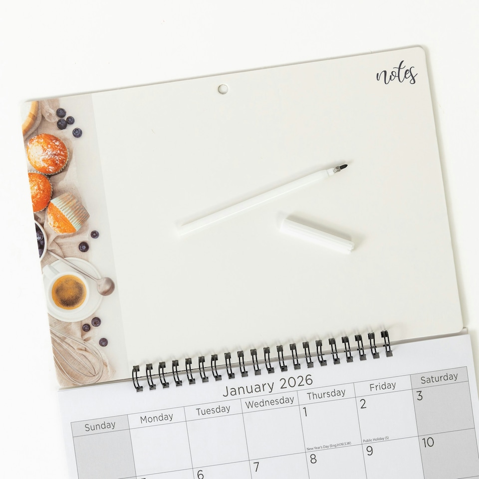 image 1 of 2026 Monthly Memo Board Calendar & Pen Baking Design