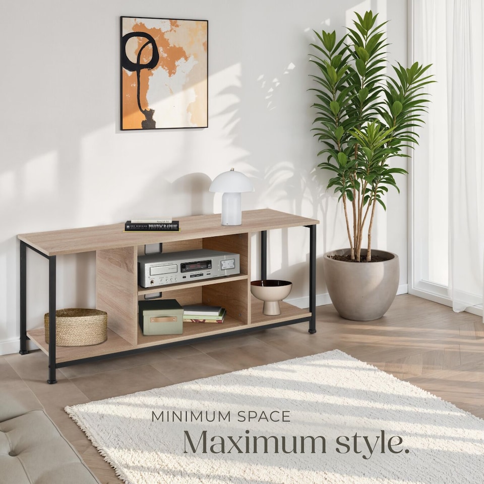 image 1 of TV Stand - lowboard cabinet with 4 compartments, adjustable shelf | Brown | industrial wood light, oak Sonoma | 120 x 40 x 50,50 cm | 1