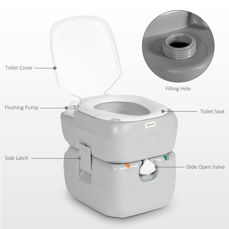 image 1 of Outsunny Portable Toilet with Detachable Tanks for Camping, Grey