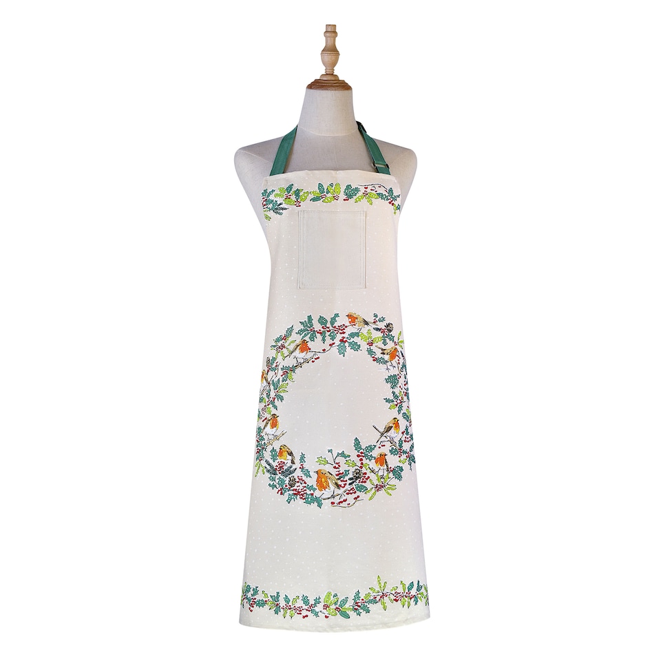 image 1 of Ulster Weavers Christmas Robins Apron - Cotton Green
