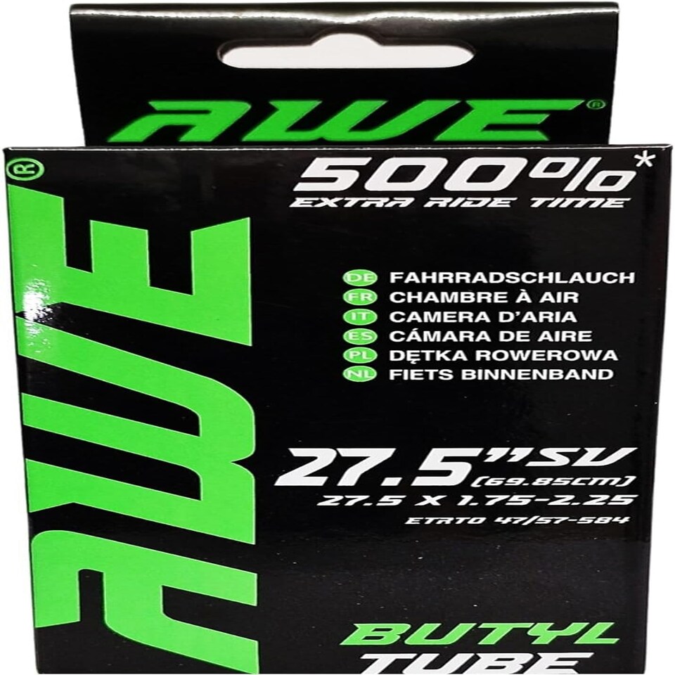 image 1 of AWE Butyl Rubber 27.5" MTB/Bike Inner Tube 27.5 x 1.75-2.25 Schrader Valve