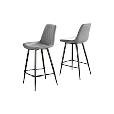 Furniturebox Pesaro 2x Grey Velvet Black Leg Bar Chair