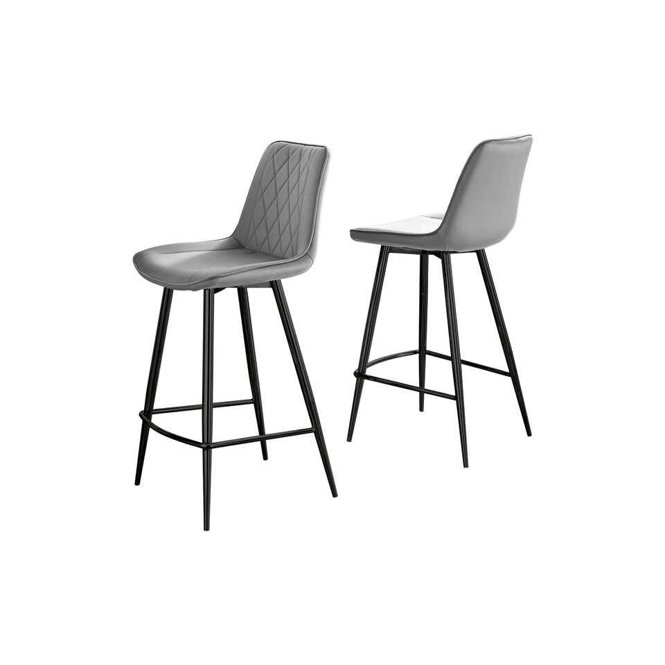 image 1 of Furniturebox Pesaro 2x Grey Velvet Black Leg Bar Chair