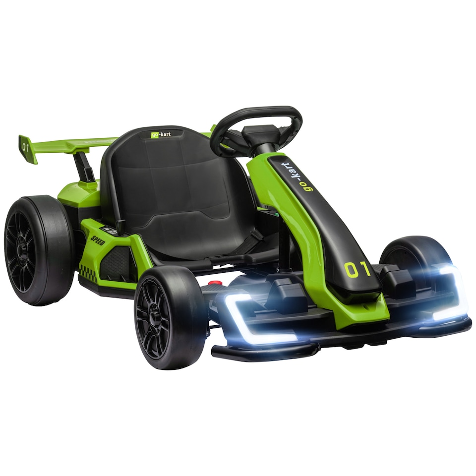image 1 of HOMCOM 24V Electric Go Kart for Kids, Ride On Racing Kart with Adjustable Seat, Battery Powered Drifting Ride On Car with Music, Light, Slow Start, Button Start, Horn, for 6-12 Years, Green
