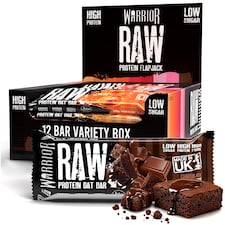 Warrior RAW Protein Bars 12 x 75g – 20g High Protein Bar, Low Sugar High Fibre Oat Protein Flapjack – Protein Snacks, Meal Replacement Bars (Variety)