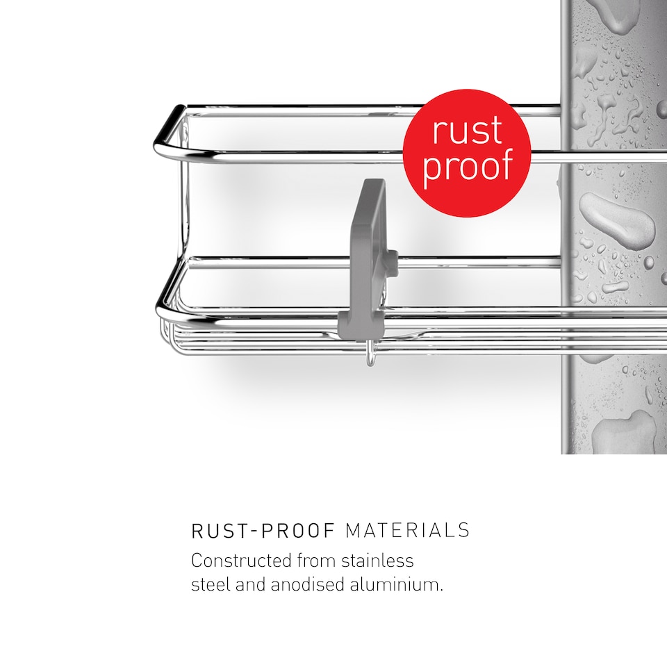image 1 of Simplehuman Over Door Shower Caddy | Silver | Matt Stainless Steel + Anodised Aluminium | Overdoor | 1