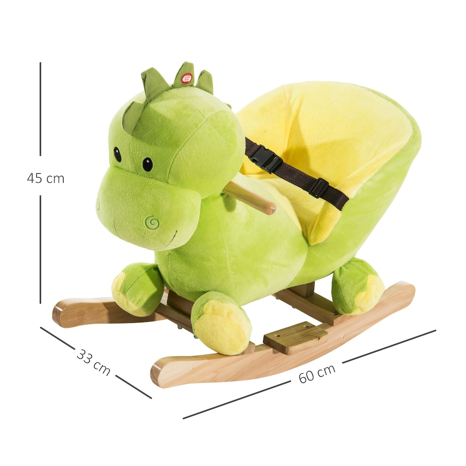 image 1 of HOMCOM Kids Rocking Horse, Plush Ride-On Dinosaur Seat w/ Seat Safety Belt