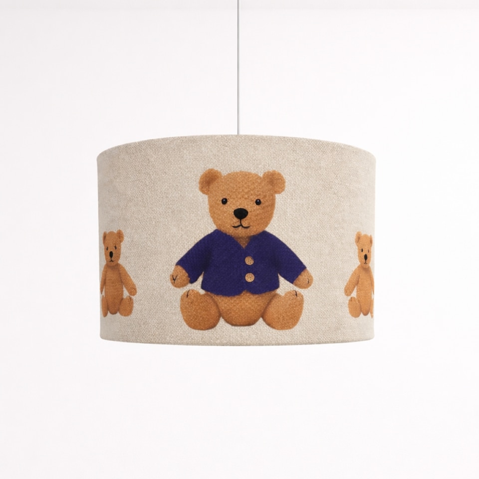 image 1 of CGC Blake 30cm Oatmeal Linen Blue Teddy Bear Children's Lampshade