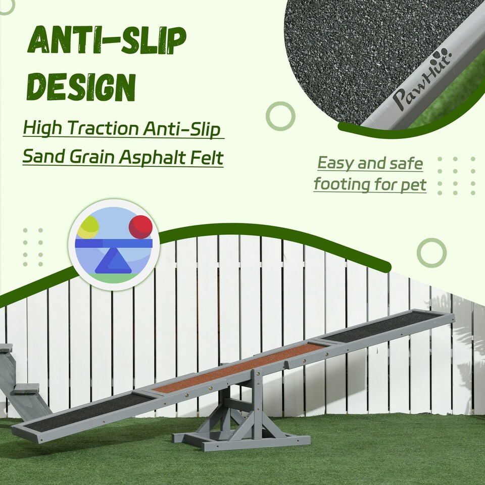 image 1 of PawHut Wooden Pet Seesaw for Big Dogs with Anti-Slip Surface, Grey