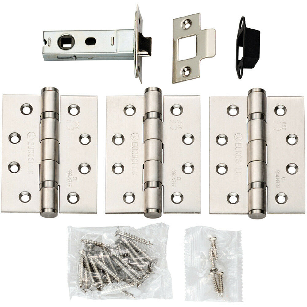 Loops Hinge & Latch Pack Bolt Through Tubular Latch 3*4 Inch BB Hinge Satin Steel in Metallics
