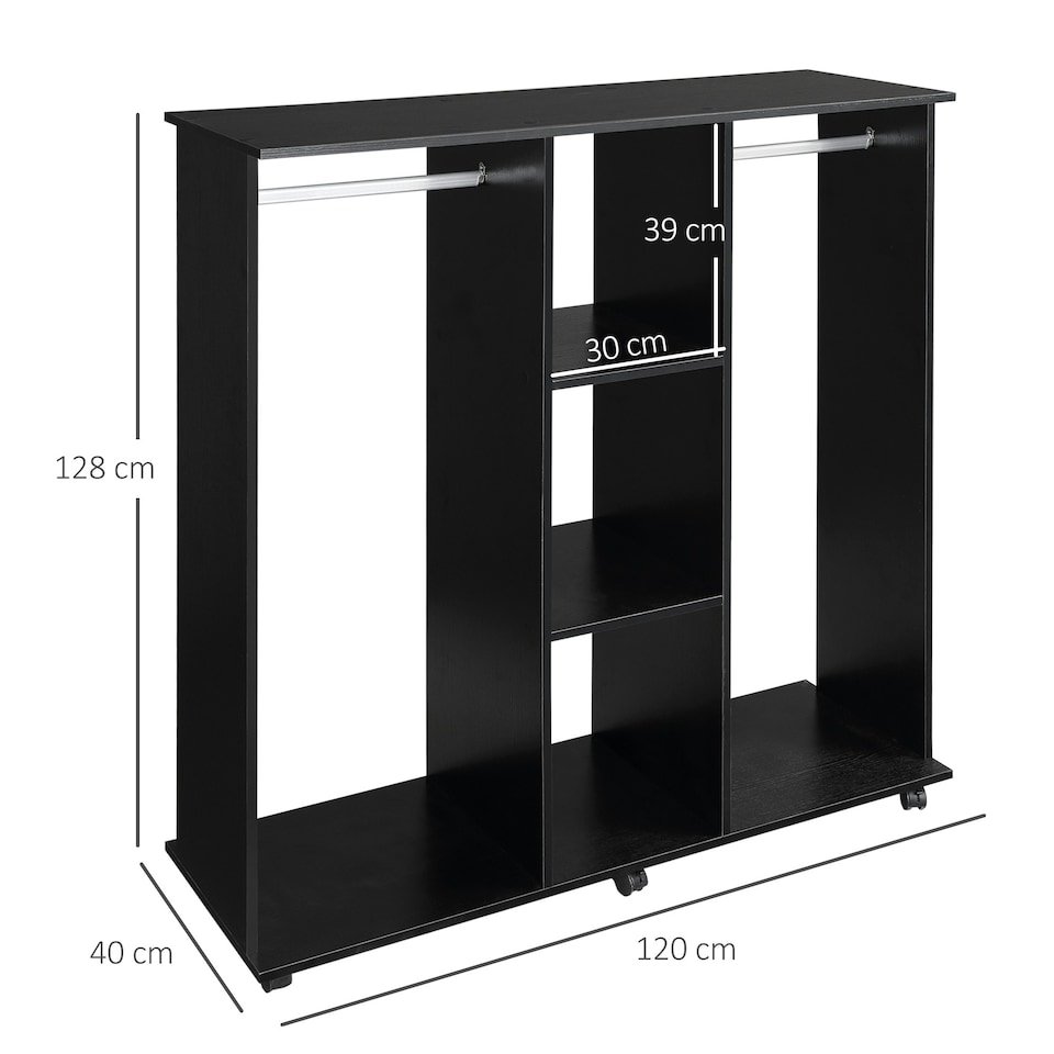 image 1 of HOMCOM Mobile Double Open Wardrobe w/ Clothes Hanging Rail