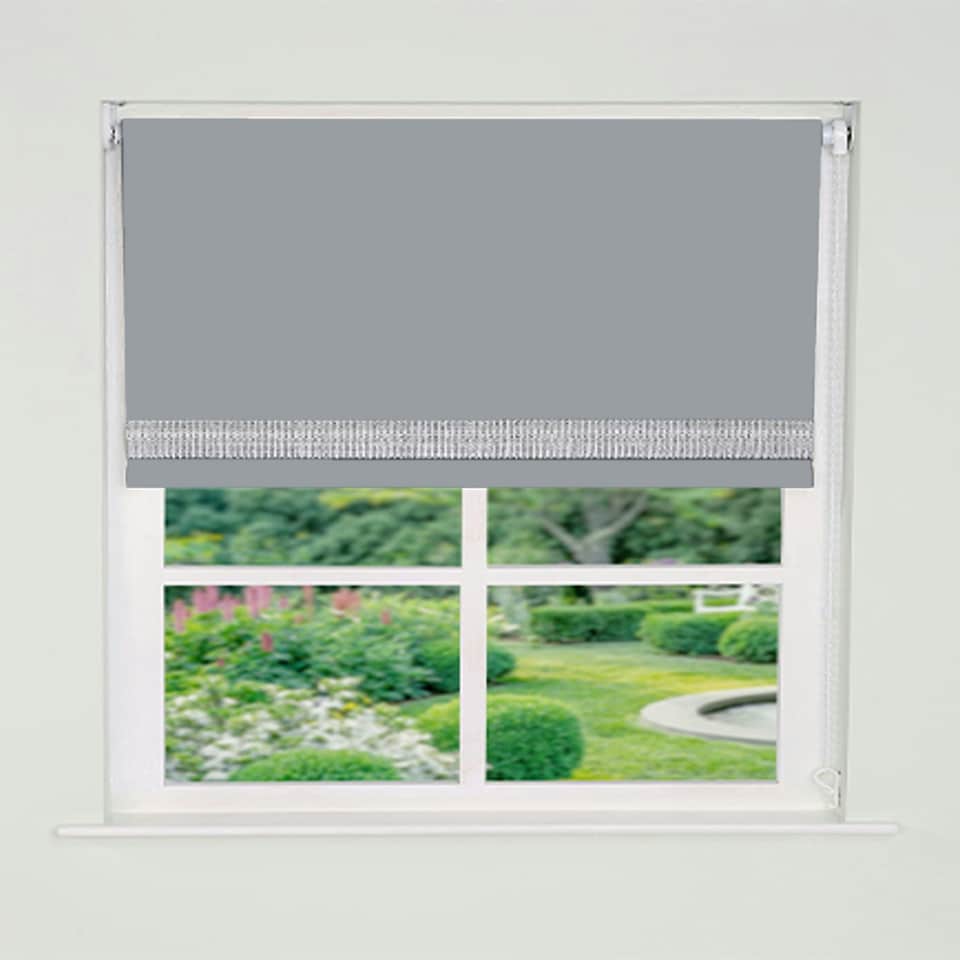 image 1 of 170cm Light Grey Straight Diamante Edge Border Roller Blind | Grey | Grey