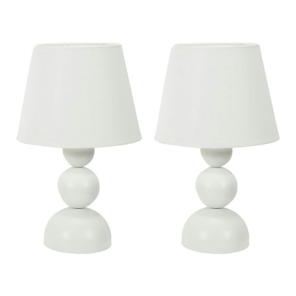 image 1 of ValueLights Winnie Pair of Cream Fabric Shade Stacked Touch Table Lamps