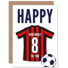 Football Strip Kit Red Striped Top Age 8 Year Old Child Kids 8th Birthday Card