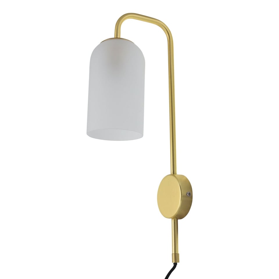image 1 of Set of 2 Victoria - Satin Brass Plug in Wall Lights Frost Glass Shades | Gold | White | 2