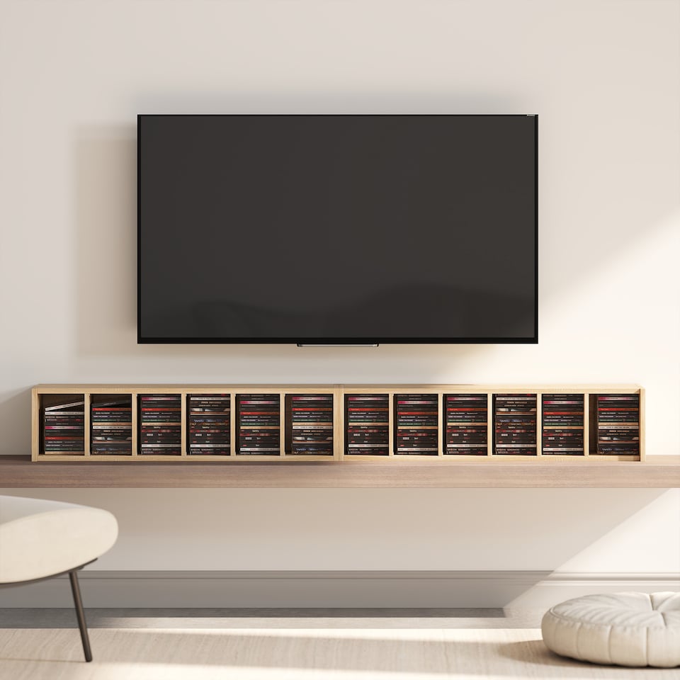 image 1 of HOMCOM Set of 2 CD Storage Units DVD Shelf with Adjustable Shelves, Oak