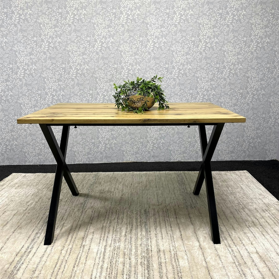 image 1 of Wooden Dining Table With Metal Legs for Dining, Work, or Study Brown