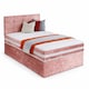 image 1 of 4ft6 Double Pink Crushed Velvet Divan Bed Set Orthopaedic Mattress with Cube Headboard  No Drawers