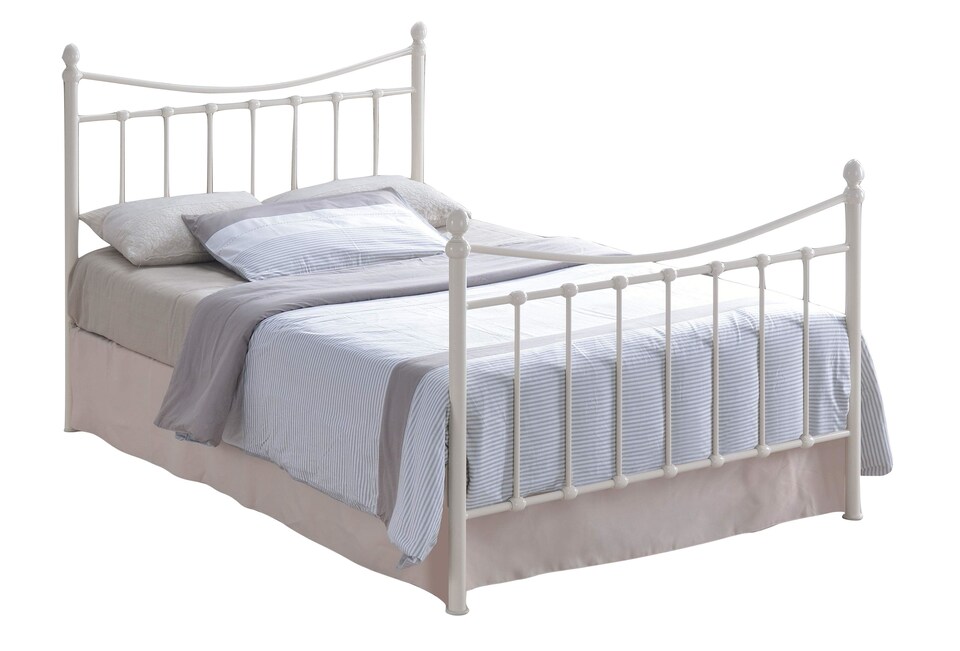 image 1 of 4ft6 Double Traditional Victorian Style Ivory White Tubular Steel Metal Bed Frame, Bedstead | White | Ivory White | Double